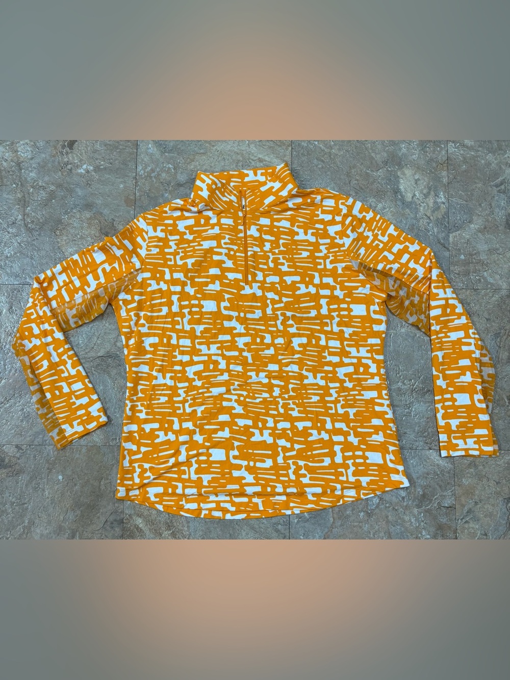 IBKUL Orange and White Abstract Quarter-Zip Polo